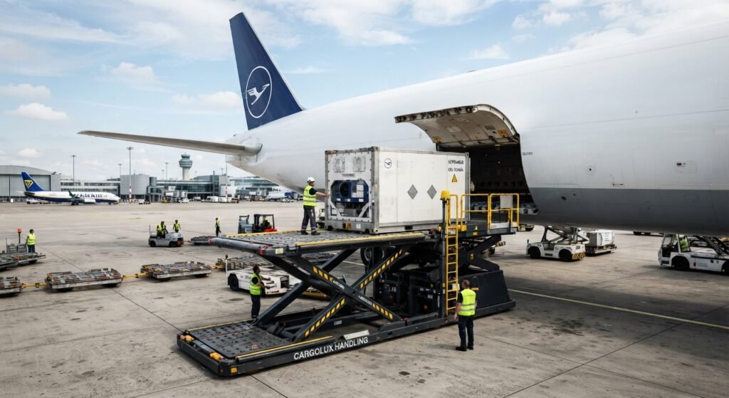 Air cargo loading of FHA Exports halal beef and mutton shipment for international export