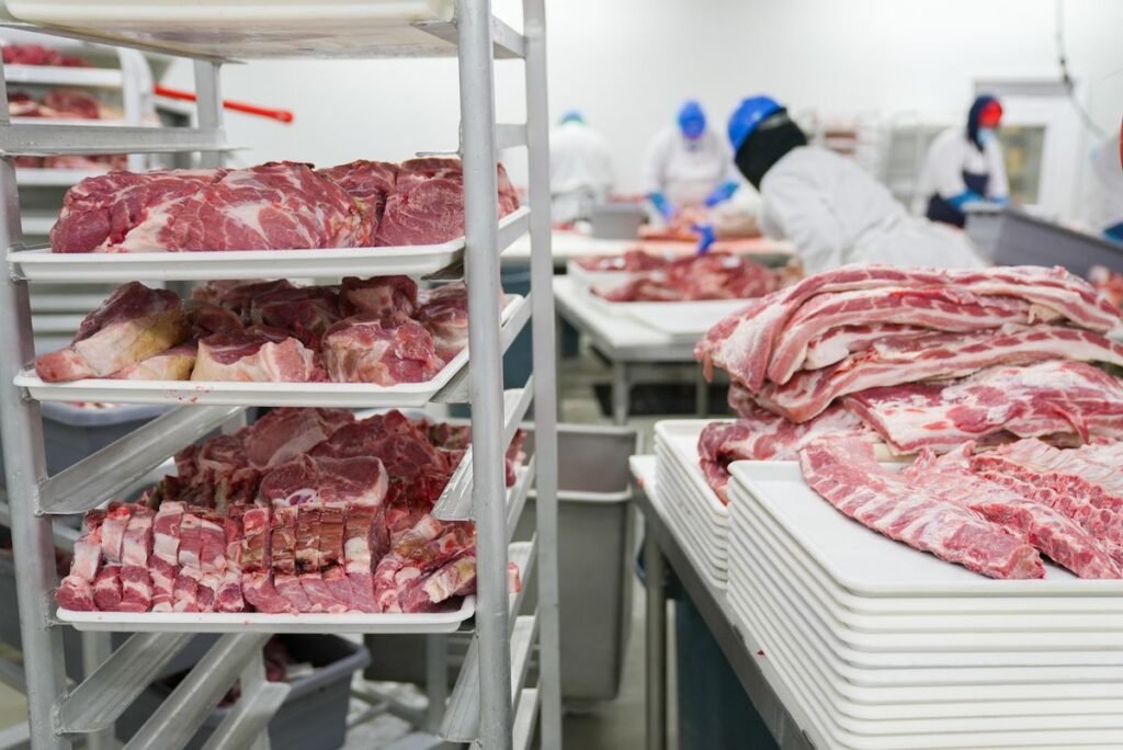 Quality control packaging of halal meat products at FHA Exports facility